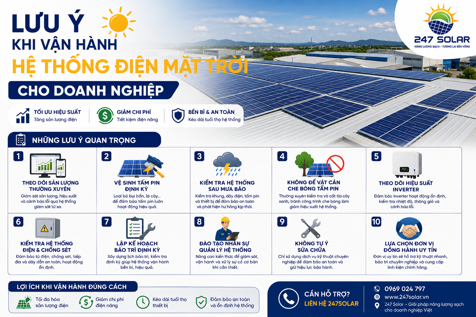 Lưu ý khi vận hành hệ thống điện mặt trời cho doanh nghiệp