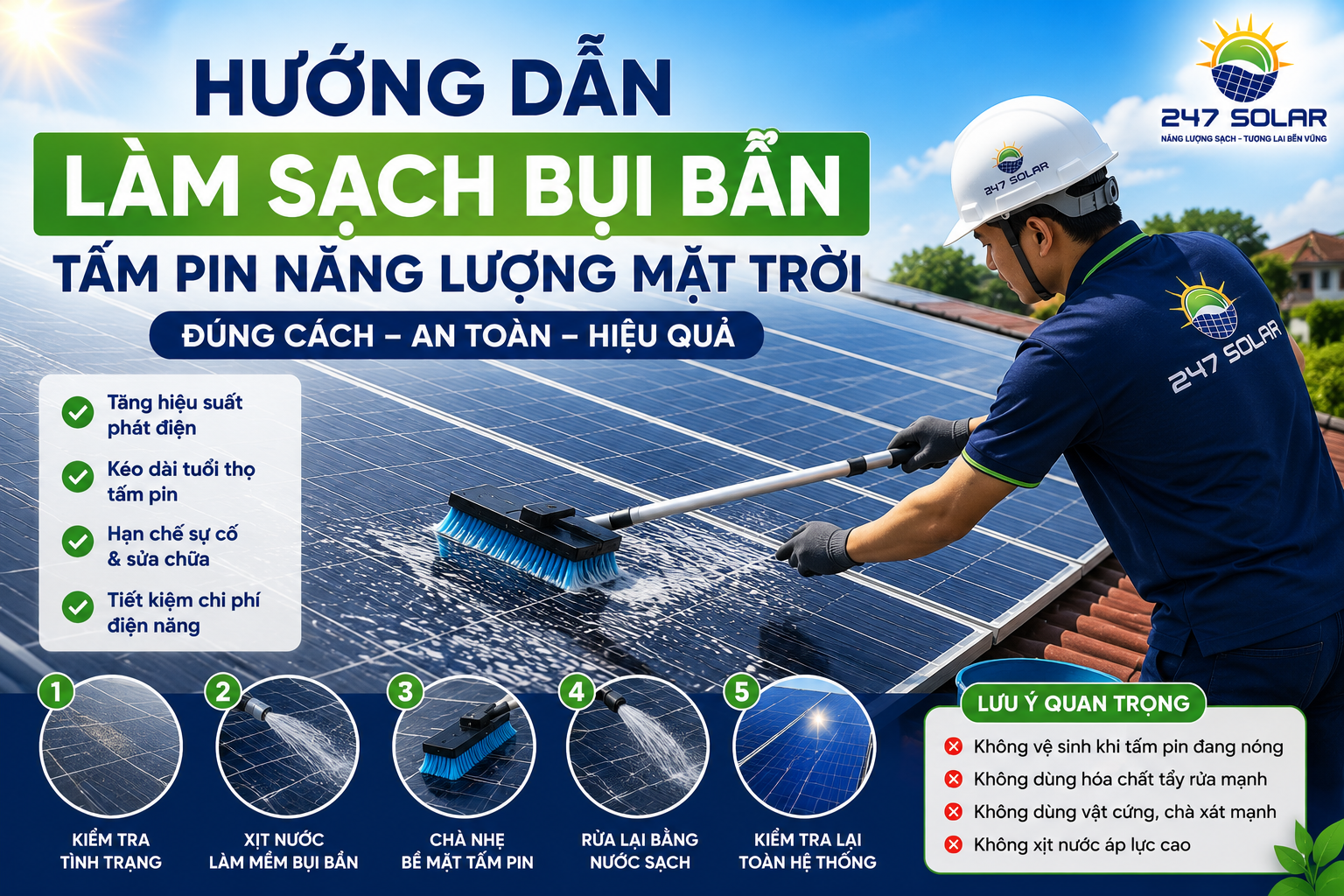 Hướng dẫn vệ sinh tấm pin mặt trời