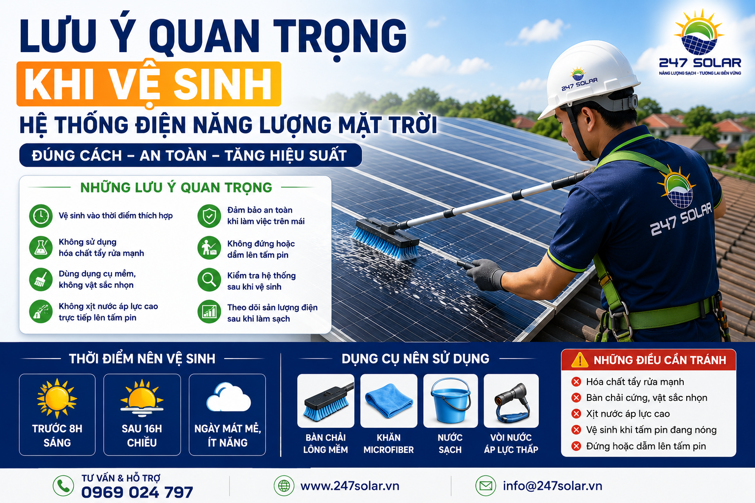 Lưu ý quan trọng khi vệ sinh hệ thống điện năng lượng mặt trời
