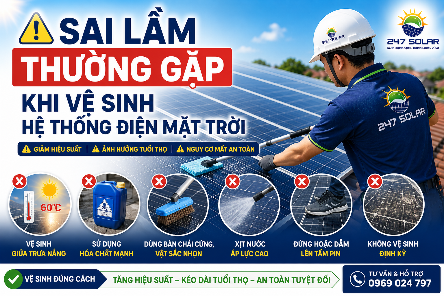 Những sai lầm khi vệ sinh hệ thống điện mặt trời